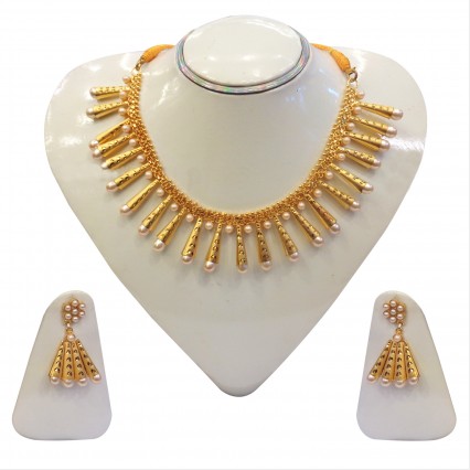 Beautiful work in Artificial Pearl with ethnic and modern combination golden work necklace set Beautiful work in Artificial Pearl with ethnic and modern combination golden work necklace set