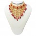This Necklace set is a unique one which make beautiful design with red and white stone (artificial) combination along with pearl
