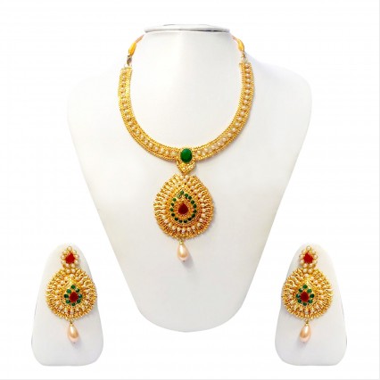 This Necklace set is a unique one which make beautiful design with golden work