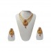 Beautiful work in artificial stone with ethnic and modern design combination golden work, this is a really warm and glowing necklace set. Its very ethnic earring adds to the festive appearance as it truly dazzles